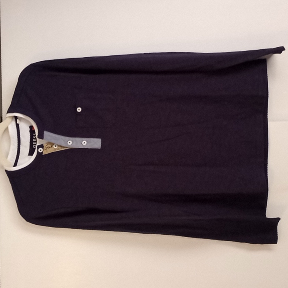 Guess "Migos" L/S Henley TShirt Nightfall Blue in Size Small  (NWT)